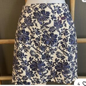 Ann Taylor Blue and Cream Floral Jacquard Mini Skirt